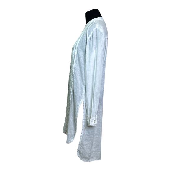 Claudio Milano white Italian linen pleated button down tunic blouse size M - Picture 6 of 15